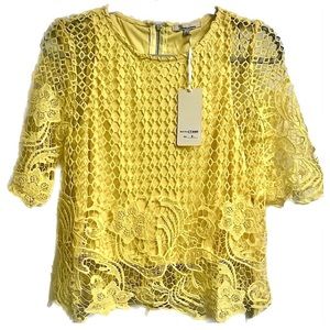 🆕 The Clothing Company La Yellow Lace Crochet Top Size Large